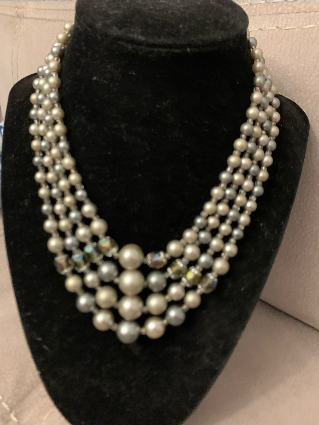Layered Gray Pearl Statement Necklace